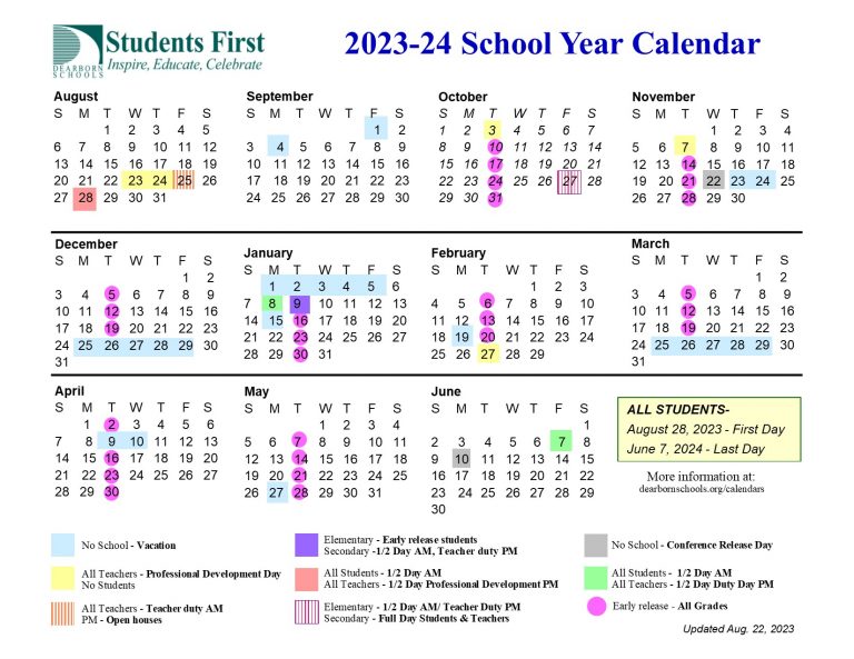 Graphic of the 2023-24 district calendar